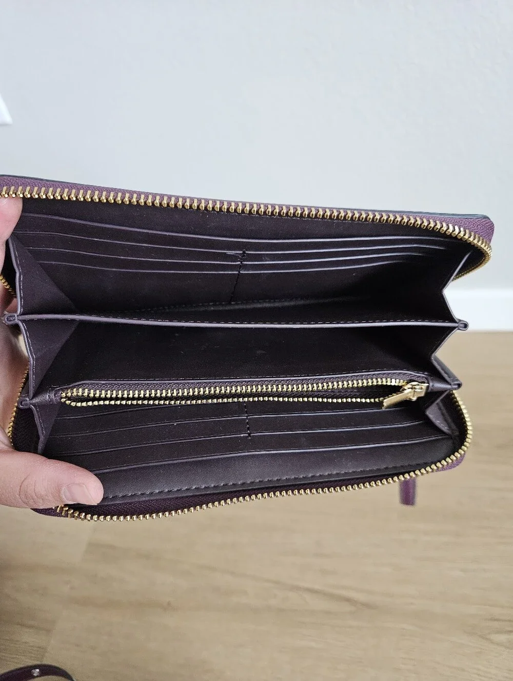 Coach Wallet with Wristlet Strap and Plum Accents
